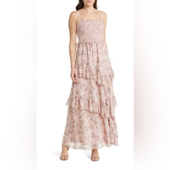 Floret Studios Dresses & Skirts - Floret Studios Floral Smocked Eyelet Tiered Maxi Dress